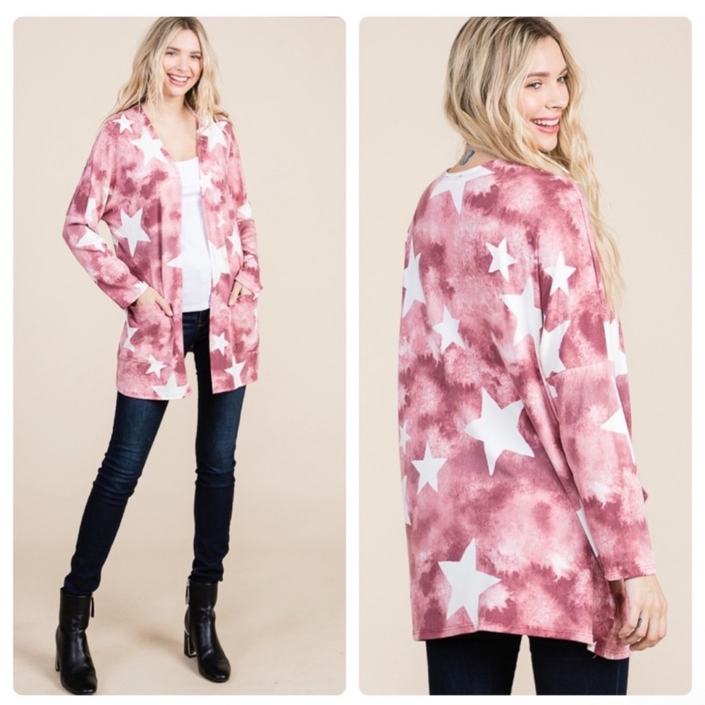 Soft & Stylish Star Patterned Pink Cardigan, NEW✔️
